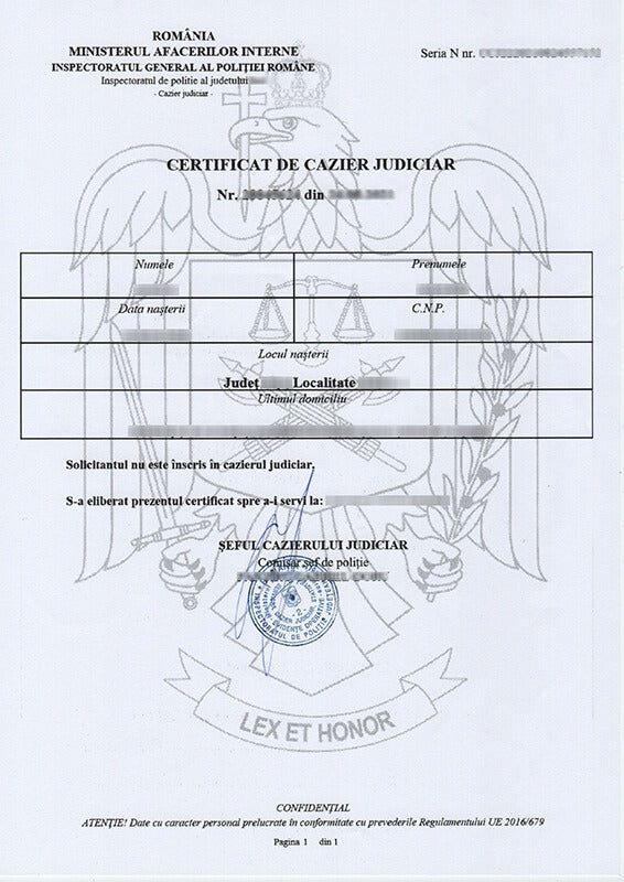 Traducere autorizata si legalizata cazier judiciar