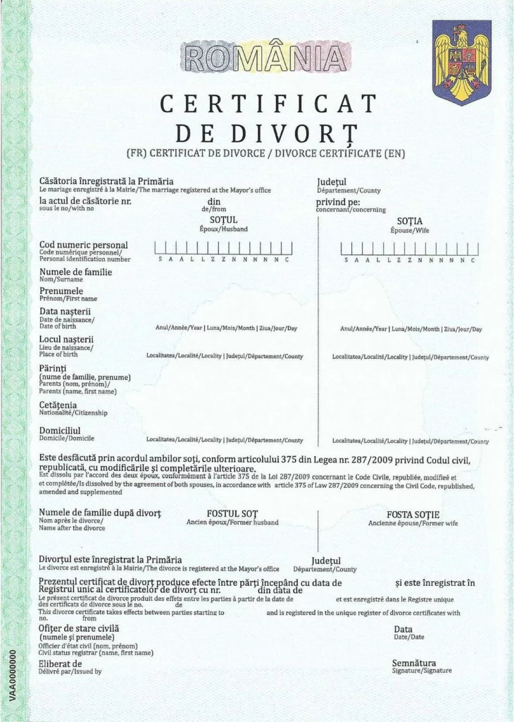 Traducere autorizata si legalizata certificat divort