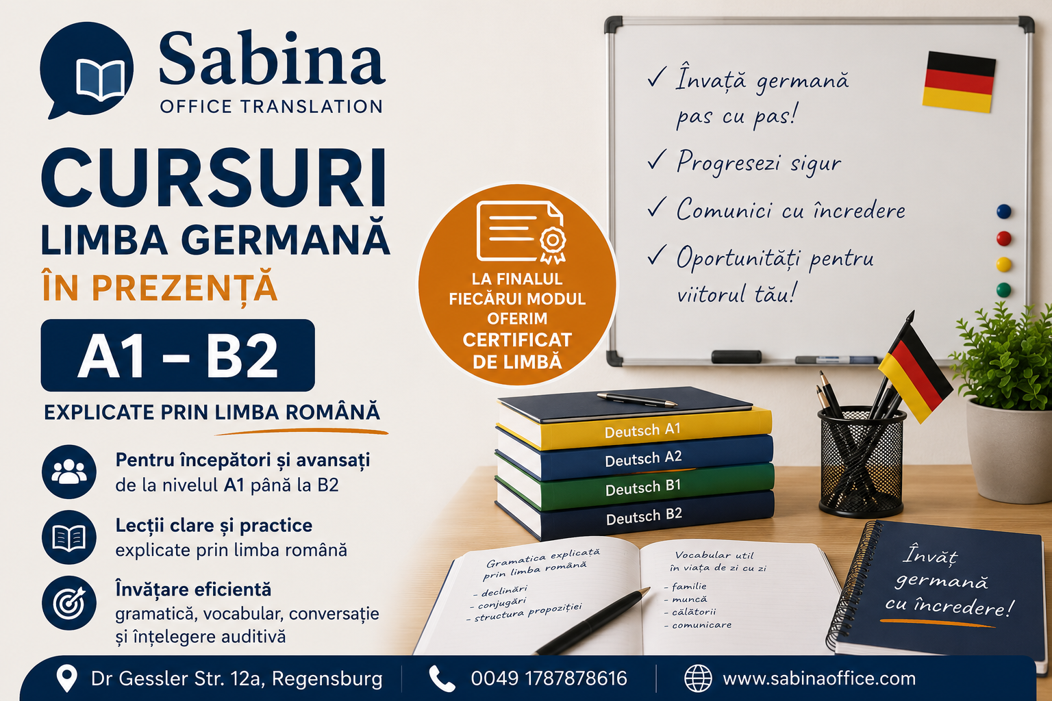 Cursuri limba germana A1-B2 în prezență la Regensburg